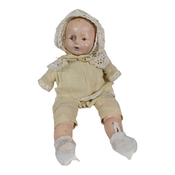 Old Vintage 1930's 1940's Ugly Creepy One Arm Composition Little Girl Baby Doll